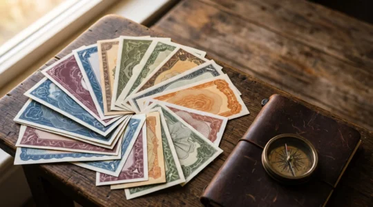 Assortiment artistique de billets de banque colorés de différents pays, symbole de l'identité des nations